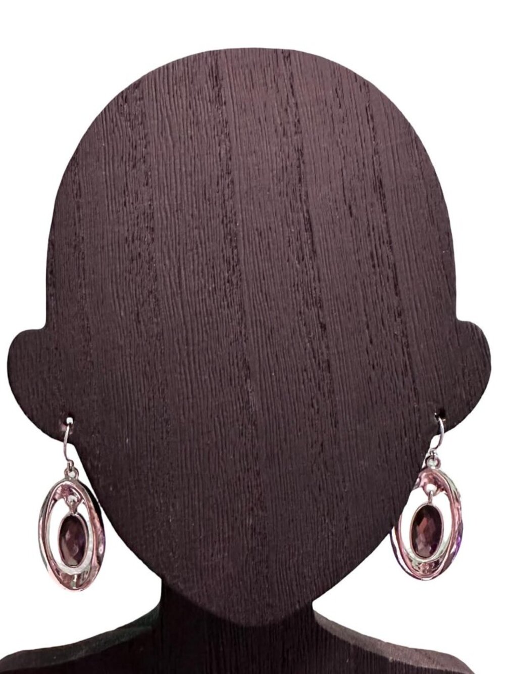 Dangle Earrings Oval Shaped Center Smoke Gray Purple Silver Toned Casual Womens